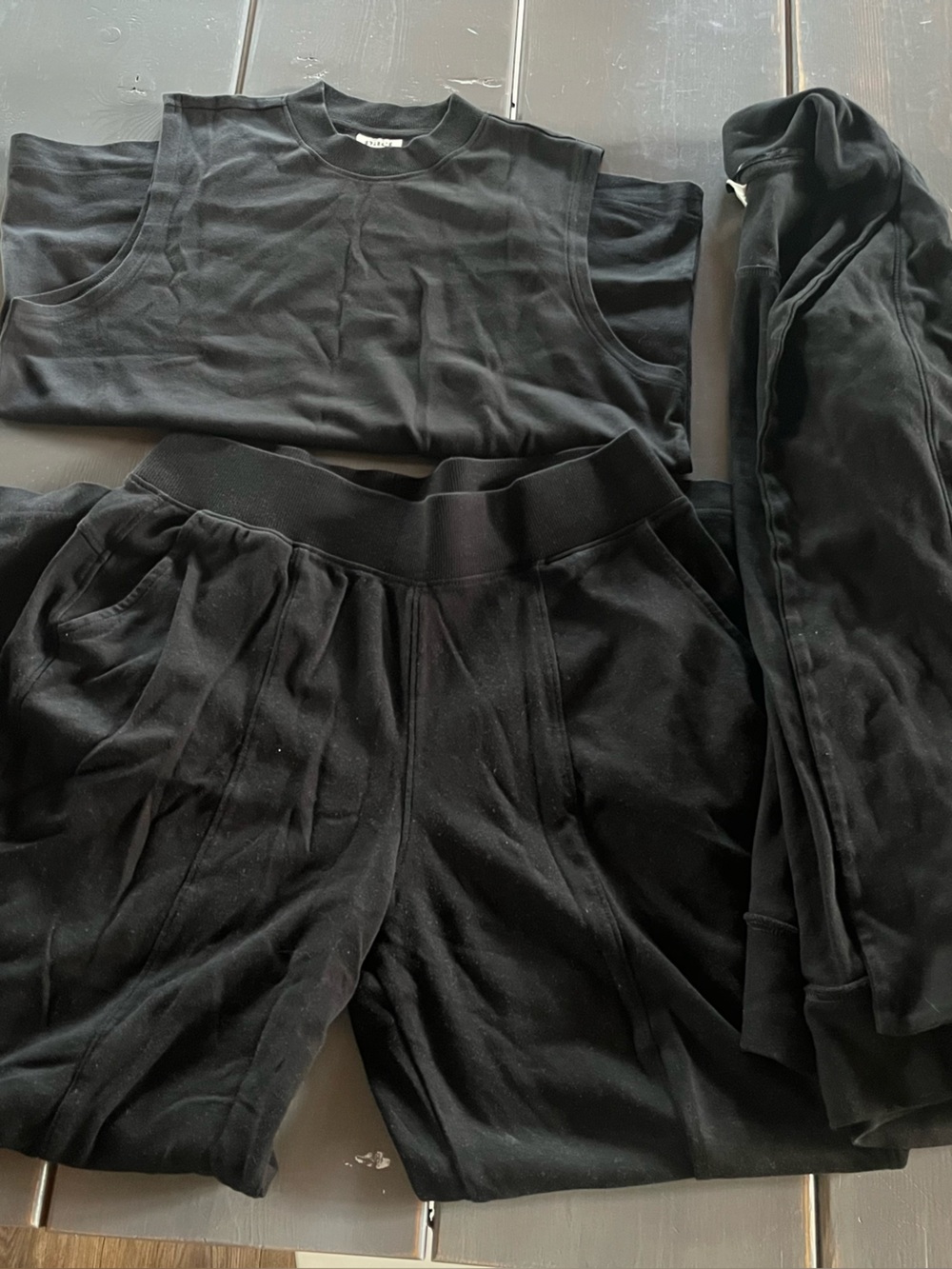 Pact airplane set - wide leg pants tank top open front cardigan sz large, black - Picture 3 of 4